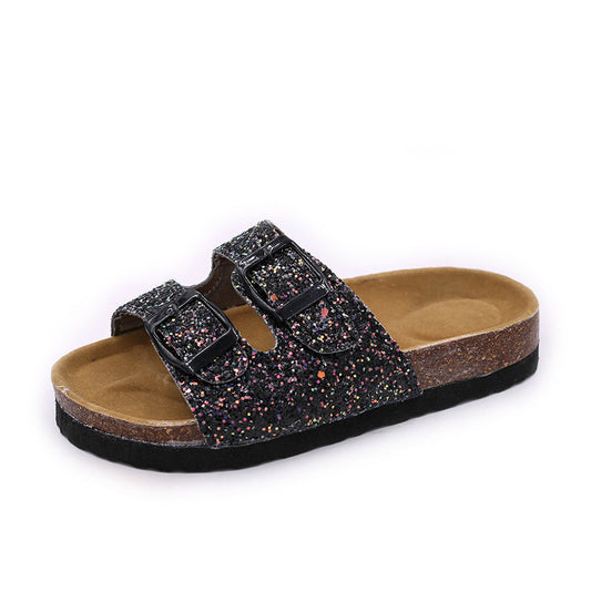 One-word Cork Sandals And Slippers Tide Girls Beach Shoes Anti-slip - Enfance-Heureuse