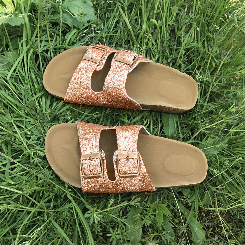 One-word Cork Sandals And Slippers Tide Girls Beach Shoes Anti-slip - Enfance-Heureuse