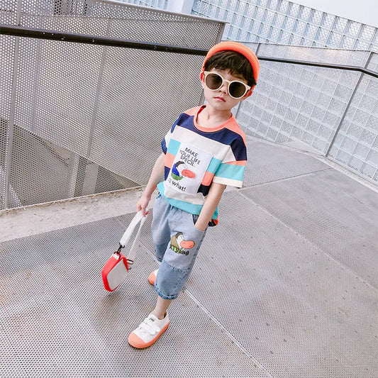 Boys Summer Suit Handsome Denim Shorts Summer - Enfance-Heureuse