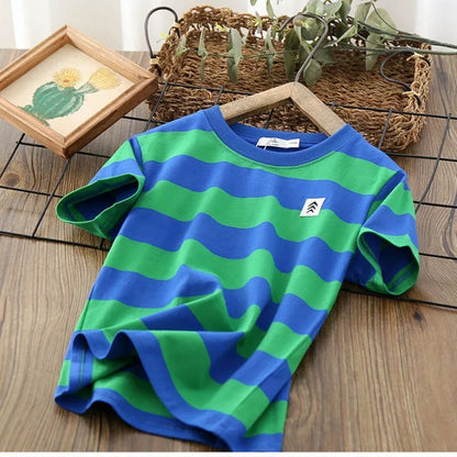 Children'S Striped Thin Half Sleeve Shirt - Enfance-Heureuse
