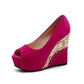 Women Spring Style Platform Wedge Daily Pumps Shoes Fashion Ladies Peep Toe Mixed Color Suede Party High Heel Shoe - Enfance-Heureuse