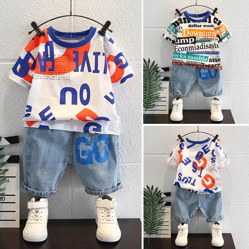 Été beau bébé été à manches courtes vêtements deux pièces costume