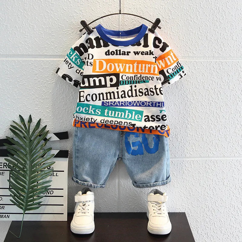 Été beau bébé été à manches courtes vêtements deux pièces costume