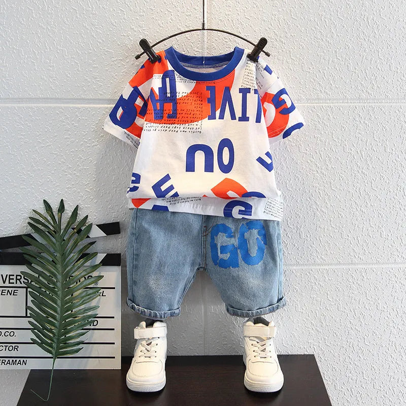 Été beau bébé été à manches courtes vêtements deux pièces costume