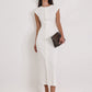 Waist-tight Single-breasted White Sheath Round Neck Flying Sleeves Dress - Enfance-Heureuse