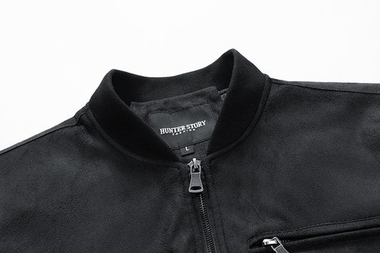 Suede Stand Collar Men's Jacket Double Zipper Pocket Clothing Mens - Enfance-Heureuse