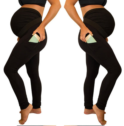 pure color panel long and high waist side pocket Maternity Pants - Enfance-Heureuse