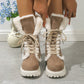 Winter Lace-up Snow Boots For Women Mid-tube Fleece Shoes Warm Chunky Heels Plush Boot - Enfance-Heureuse