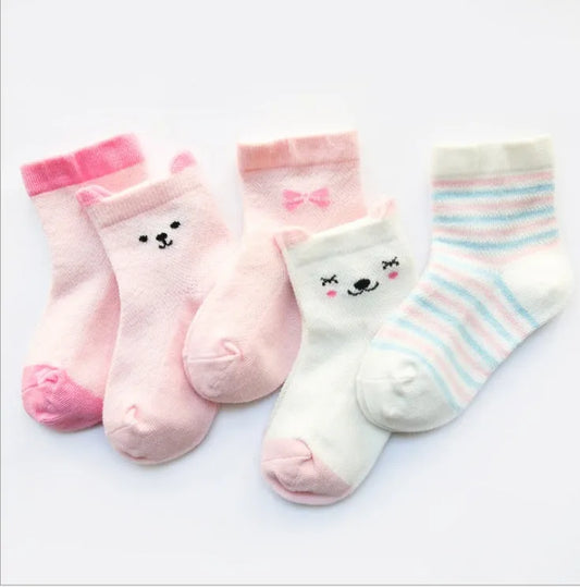 Children's Socks Pack of 5 Colors Breathable Summer Cotton Socks for Boys and Girls - Enfance-Heureuse