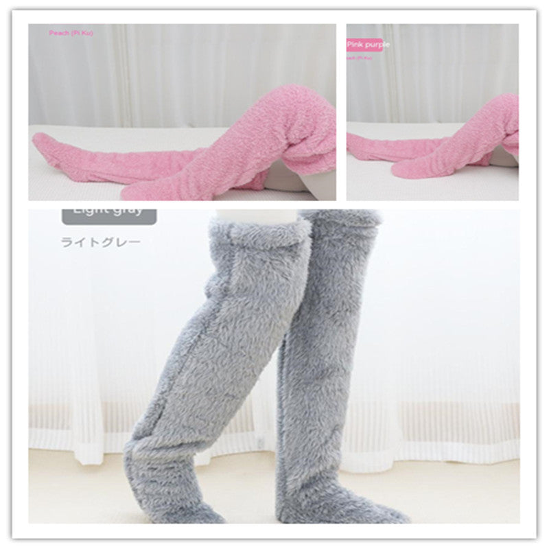 Over Knee High Fuzzy Long Socks Winter Warm Cold Leg Knee Joint Cold-proof Stockings Home Floor Sleeping Socks - Enfance-Heureuse