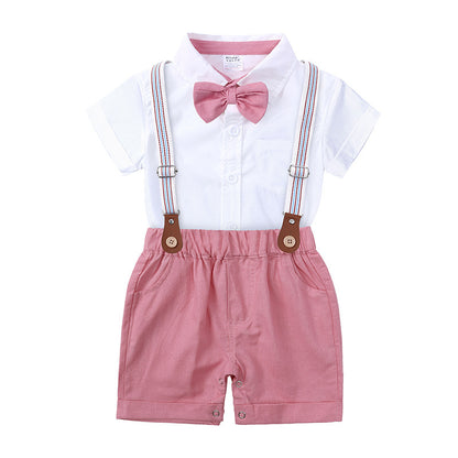 Boys Gentleman Bow Tie Backstrap Shorts Set - Enfance-Heureuse