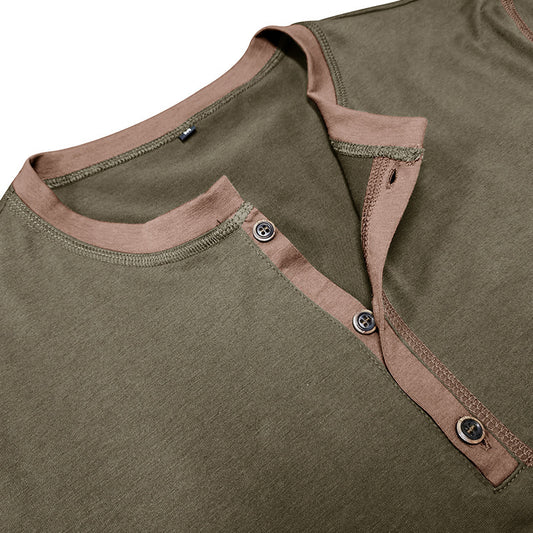 Fashion Short-sleeved Polo Shirt Summer Button V-neck T-shirt Tops Mens Clothing - Enfance-Heureuse