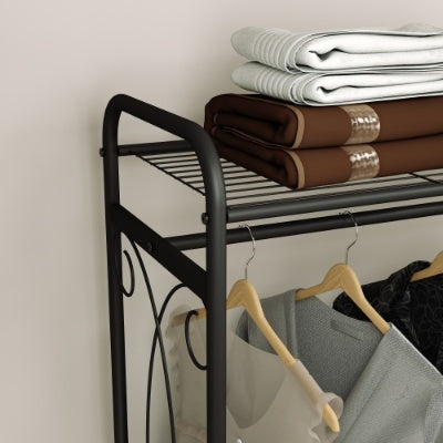 Panier à linge multifonction avec tringle de suspension et étagère de rangement. Chariot à linge roulant avec roulettes, cadre en métal robuste pour salle de bain, buanderie ou chambre.