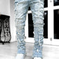 Men Trousers Individual Patched Pants Long Tight Fit Stacked Jeans For Mens Clothing - Enfance-Heureuse