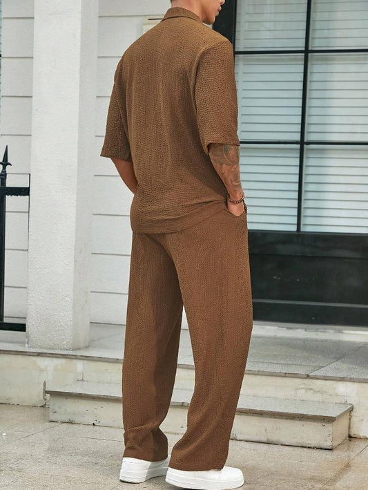 Commuter Suits Summer Short-sleeved Top And Loose Straight Trousers Casual Outfits Outdoor Mens Clothing - Enfance-Heureuse