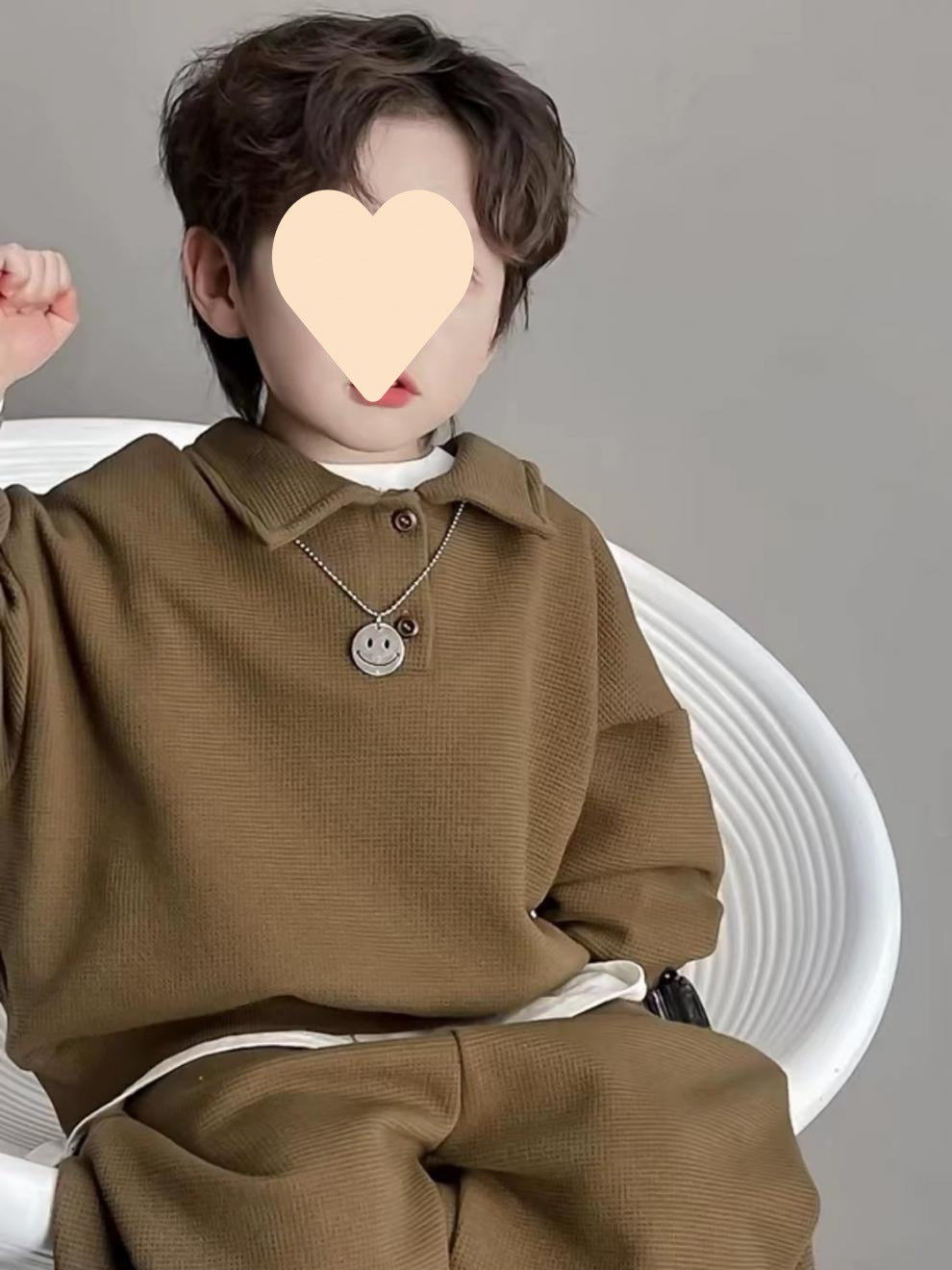 Boys' Simple Waffle Top Pants Suit