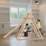 4-in-1 Juniper Indoor Play Gym - Jungle Gym Playset With Baby Swing, Slide, Ladder, And Climbing Wall - Foldable Wooden Playset - Indoor Jungle Gym For Kids - Enfance-Heureuse