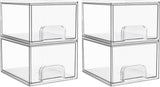 1 2 4 Pack Clear Stackable Storage Drawers, 11.2cm, 4.4in Tall Acrylic Bathroom Makeup Organizer,Plastic Storage Bins For Vanity, Undersink, Kitchen Cabinets, Pantry, Home Organization - Enfance-Heureuse