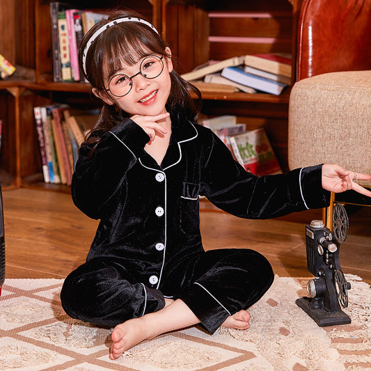 Children's Gold Velvet Solid Color Pajamas Set - Enfance-Heureuse