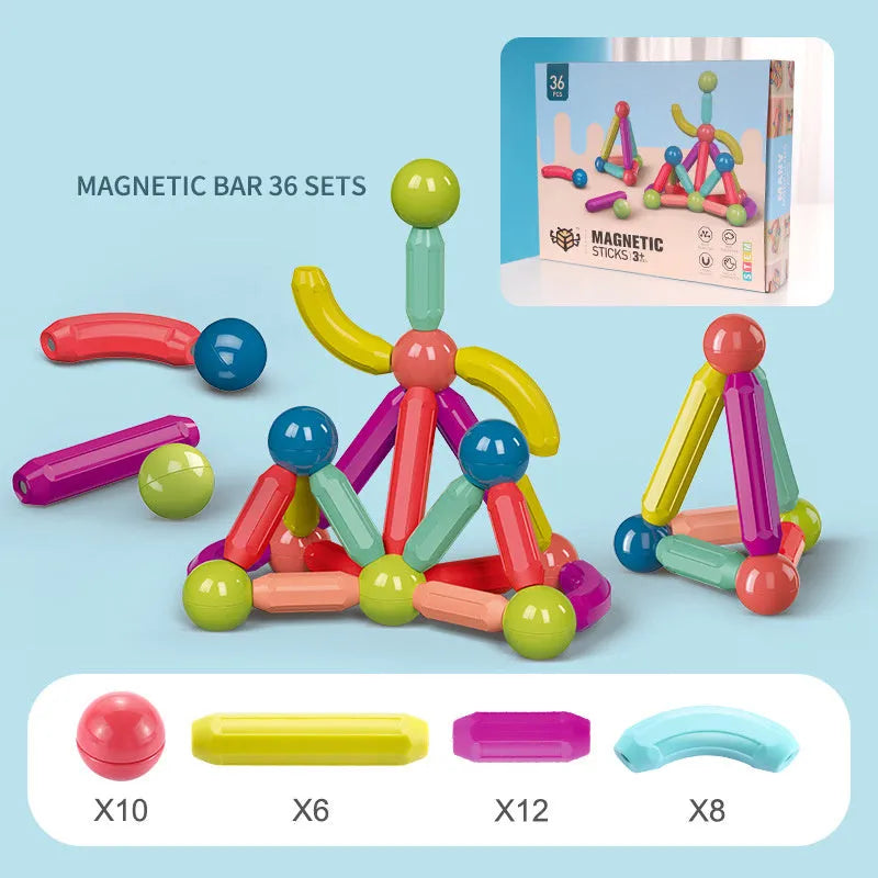 Juego de bloques de construcción de palo magnético, juego de imanes para niños, imanes para niños, bloques de juguete magnéticos