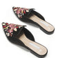 Code embroidery tipped a pedal lazy low heel women's slippers - Enfance-Heureuse