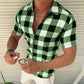 Plaid T Shirt Mens Zipper Short Sleeve Shirts Summer Men Clothing - Enfance-Heureuse