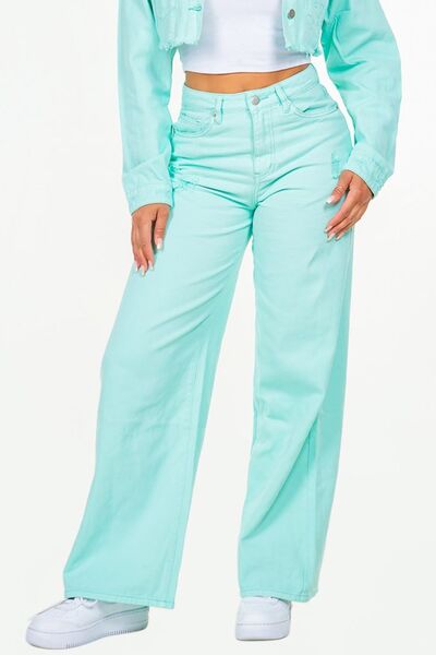 American Bazi High Waist Distressed Wide Leg Jeans - Enfance-Heureuse