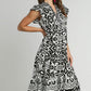 Umgee Full Size Two Tone Border Print Ruffle Cap Sleeve Midi Dress Plus Size - Enfance-Heureuse
