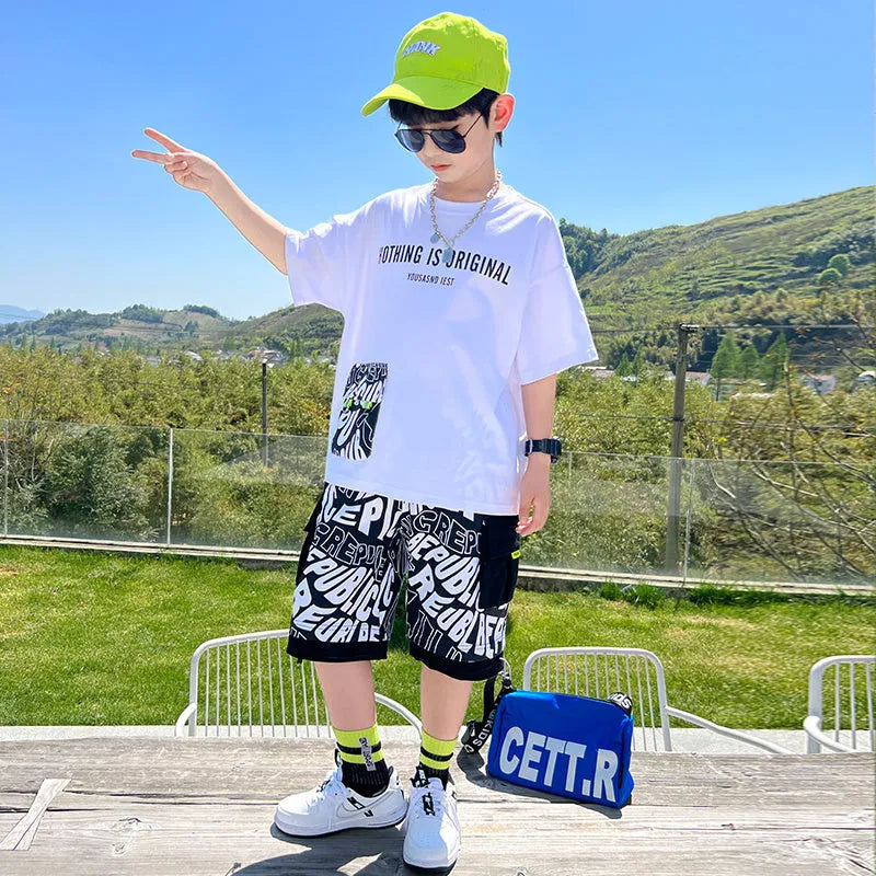 Costume à manches courtes d'été à la mode pour garçon Cool et beau