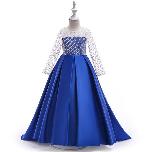 Mesh Long Sleeve Trailing Girls' Dress - Enfance-Heureuse
