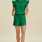 Double Take Full Size Texture Round Neck Ruffle Sleeve Top and Shorts Set - Enfance-Heureuse