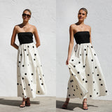 Polka Dot Print Stitching Chest Wrap A- Line Dress - Enfance-Heureuse