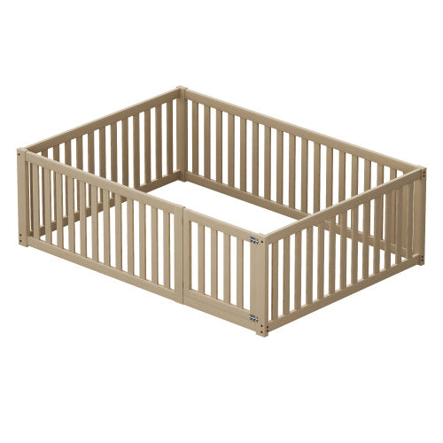 Kinderbett 140 X 200  Holzboden Bettrahmen Mit Zaun Und Tur  Holzfarbe