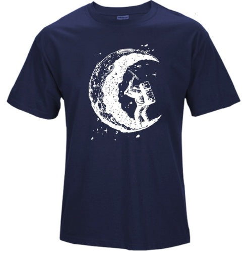 Digging The Moon Print Casual Mens O-neck T Shirts Fashion Men's Tops Men T-shirt Short Sleeve Men Tshirt - Enfance-Heureuse