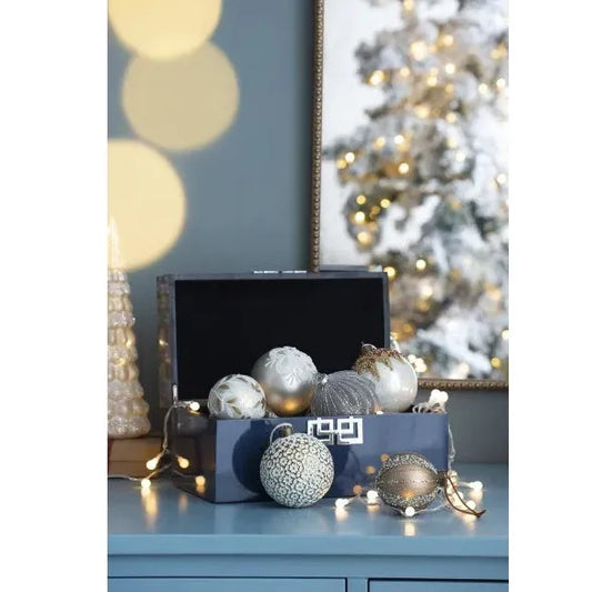 D3.9 Christmas Ball Ornaments, Glass Decorative Hanging Ball Christmas Tree Ornaments For Holiday Party Decorations, Set Of 6 - Enfance-Heureuse