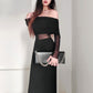 Women's Winter Sexy Off-the-shoulder Pleated Long Sleeve Polyester Dress - Enfance-Heureuse