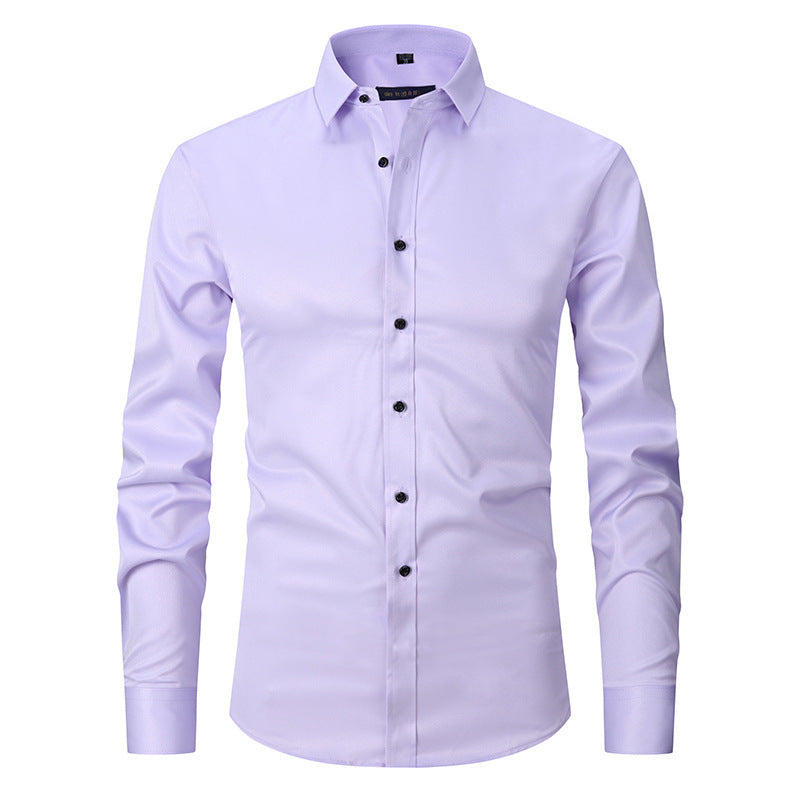 Men's Stretch Shirt Long Sleeve Non-ironing Slim Fit - Enfance-Heureuse