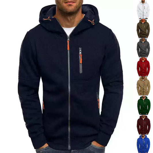 Men's Casual Zipper Hooded Sweater Solid Color Sports Fitness Jackets Cardigan - Enfance-Heureuse