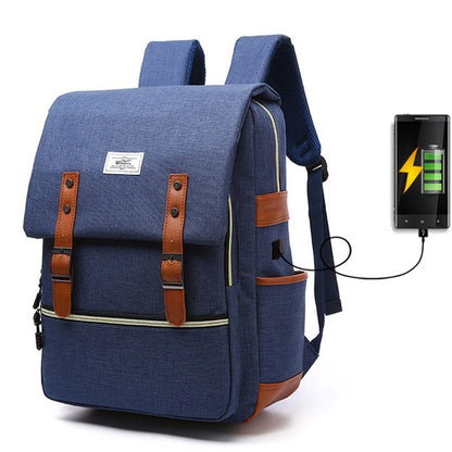 Vintage men women canvas backpacks school bags for teenage girls laptop backpack with USB charging fashion travel - Enfance-Heureuse
