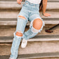 Ladies Denim Pants with Ripped Holes Women's Pants - Enfance-Heureuse