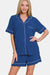 Zenana Button Down Short Sleeve Top and Shorts Lounge Set - Enfance-Heureuse
