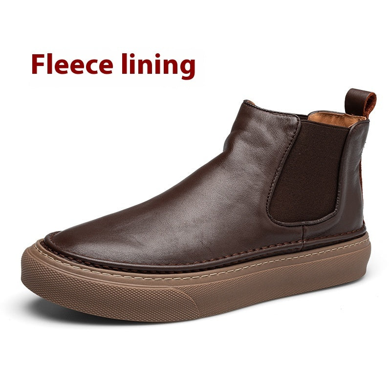 Fleece British Style High-top Leather Shoes Male - Enfance-Heureuse