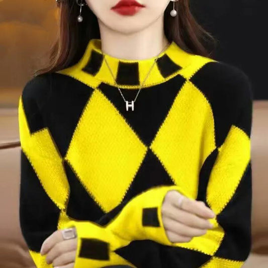 Suéter de cuello alto, camisa de fondo, nueva combinación de colores