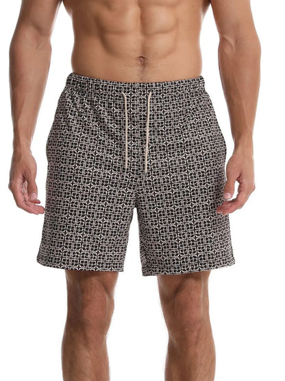 Men's Drawstring Printed Shorts with Pockets - Enfance-Heureuse