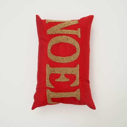 Handcrafted Red Noel Beadwork Lumber Pillow Perfect For The Season
