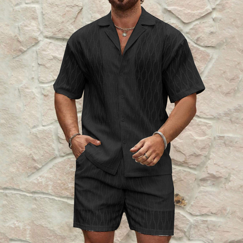 Men Tracksuits Summer Fashion Solid Loose Casual Two Pieces Lapel Button Shirt Shorts Beach Holiday All-match Outfits Male - Enfance-Heureuse