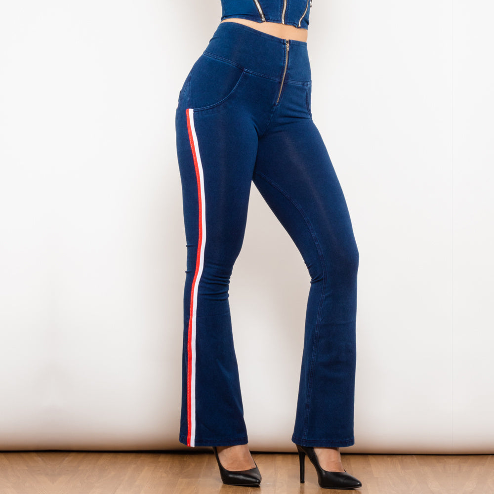 Shascullfites Melody Jeans Push Up Effect Skinny Jeans Sexy Lift Striped Flare Jeans Women's Denim Pants