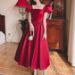 Winter Wine Red Engagement Daily French Princess On The Run Satin Dress - Enfance-Heureuse