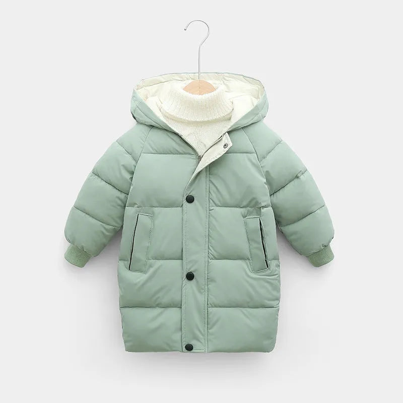 Children's down padded jacket thick mid-length - Enfance-Heureuse
