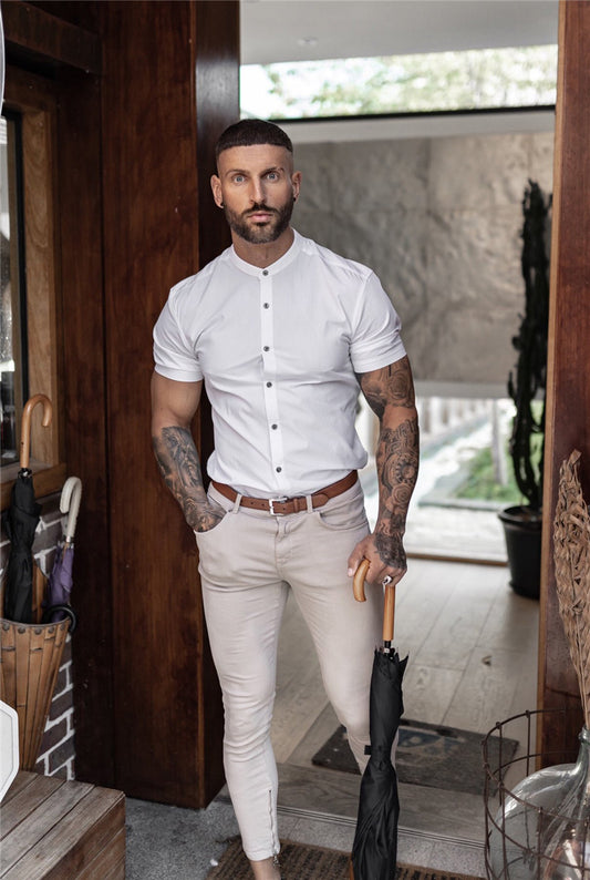 New Summer Shirt Fitness Clothing Cotton Tops Short Sleeve Sports Shirts Brand Mens Short Cool Casual Fashion Breathable Shirt - Enfance-Heureuse